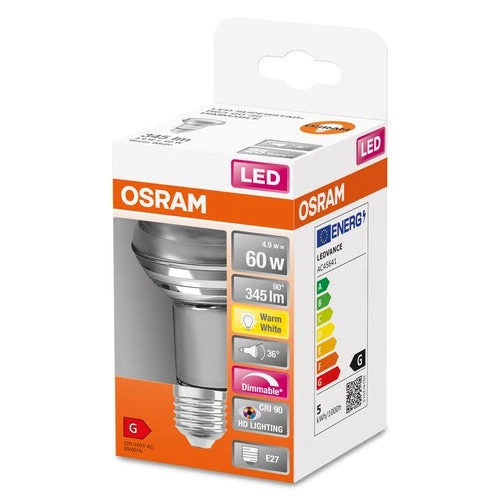 OSRAM Lampada Riflettore LED Dimmerabile LED SUPERSTAR + spot R63 GL 60 DIM 4,8W/927 E27 CRI90 BOX, E27, Bianco Caldo