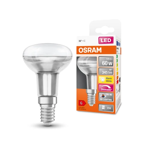 OSRAM Lampada Riflettore LED Dimmerabile LED SUPERSTAR + spot R50 GL 60 DIM 4,8W/927 E14 CRI90 BOX, Bianco Caldo