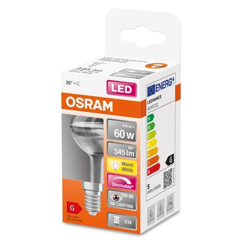 OSRAM Lampada Riflettore LED Dimmerabile LED SUPERSTAR + spot R50 GL 60 DIM 4,8W/927 E14 CRI90 BOX, Bianco Caldo