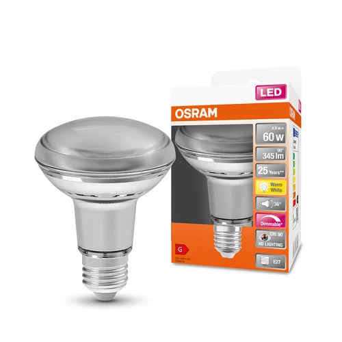 OSRAM Lampada Riflettore LED Dimmerabile LED SUPERSTAR + spot R80 GL 60 DIM 4,8W/927 E27 CRI90 BOX, E27, Bianco Caldo