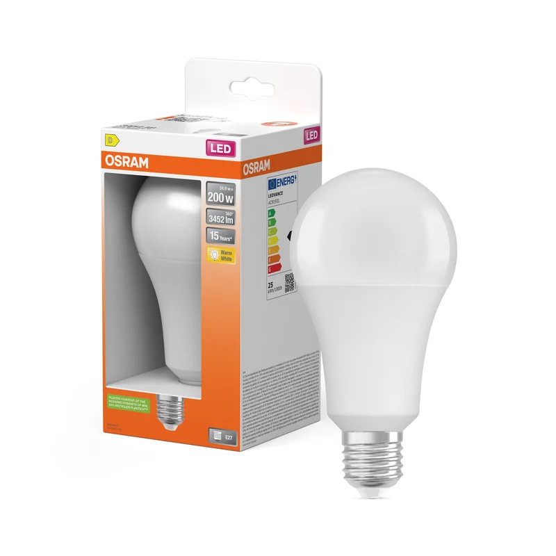 OSRAM Lampadina LED LED STAR CLASSIC A Bianco caldo 2700K 24,90W Sostituzione per 200W opaca E27