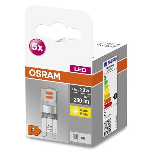 OSRAM LED lampadina a spillo BASE PIN G9 CL20 non dimmerabile 1.9W, bianco caldo confezione da 5