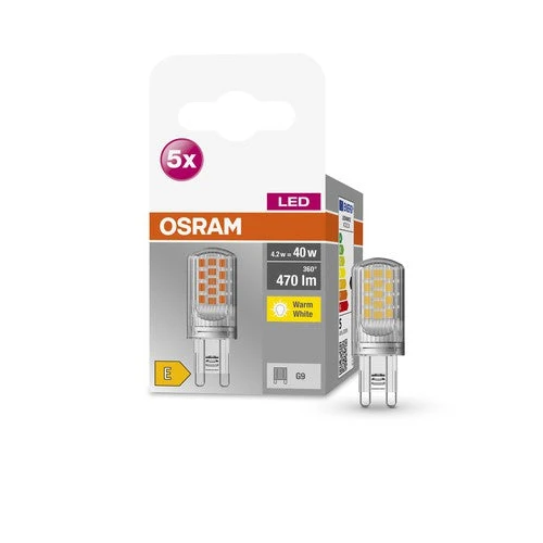 OSRAM LED lampadina a spillo BASE PIN G9 lampada LED CL40 non dimmerabile 4.2W, G9, bianco caldo confezione da 5