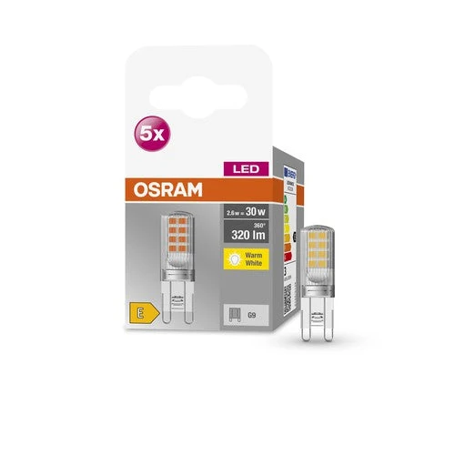 OSRAM LED lampadina a spillo BASE PIN G9 lampada LED CL30 non dimmerabile 2.6W, bianco caldo confezione da 5