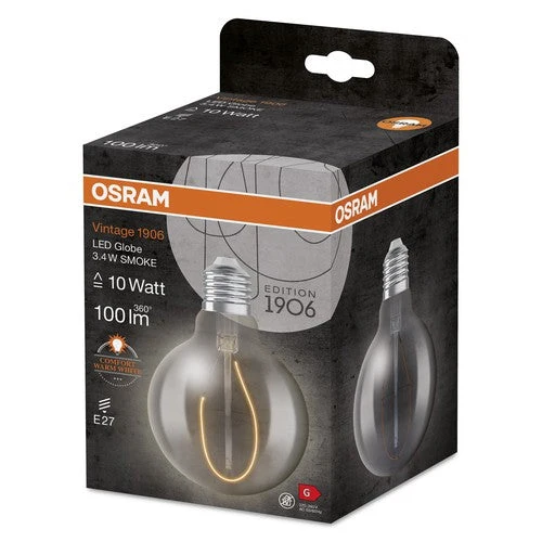 OSRAM Vintage 1906 Lampadina LED, Tinta Fumo, 3,4W, 100lm, Bianco Caldo, E27