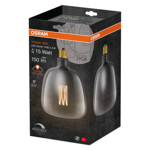 OSRAM Vintage 1906 Lampadina LED, Tinta Fumo, 4,5W, 150lm, Bianco Caldo, E27