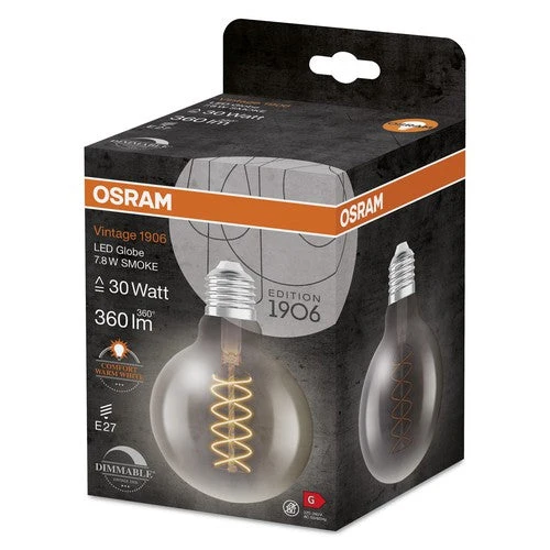 OSRAM Vintage 1906 Lampadina LED, Tinta Fumo, 7,8W, 360lm, Bianco Caldo, E27