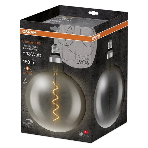 OSRAM Vintage 1906 Lampadina LED, Tinta Fumo, 4,8W, 150lm, Bianco Caldo, E27