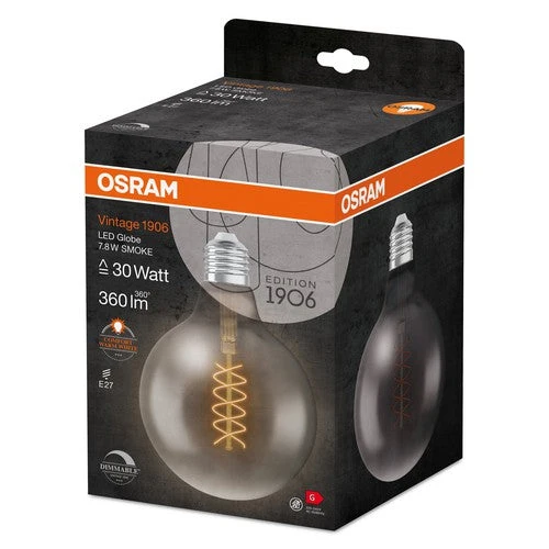 OSRAM Vintage 1906 Lampadina LED, Tinta Fumo, 7,8W, 360lm, Bianco Caldo, E27