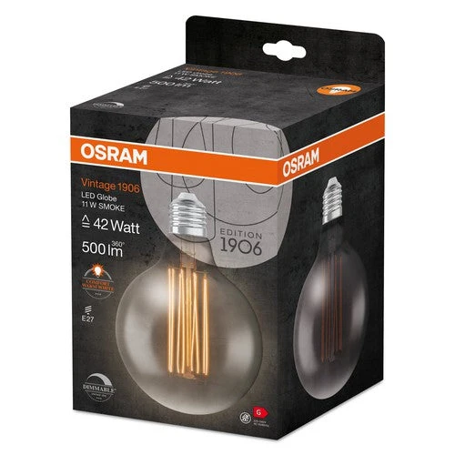 OSRAM Vintage 1906 Lampadina LED, Tinta Fumo, 11W, 500lm, Bianco Caldo, E27