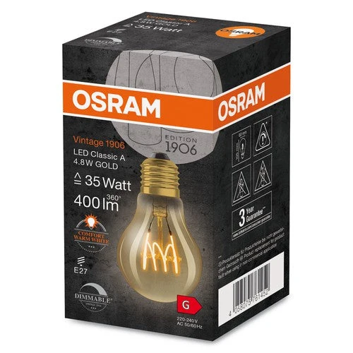 OSRAM Vintage 1906 Lampadina LED, tonalità oro, 4,8W, 400lm, bianco caldo, E27