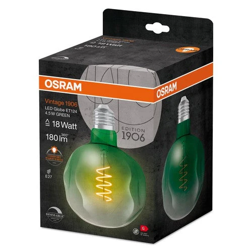 OSRAM Vintage 1906 Lampadina LED, Tinta Verde, 4,5W, 180lm, Bianco Caldo, E27