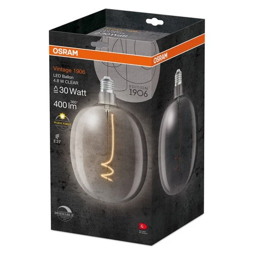 OSRAM Vintage 1906 Lampadina LED, vetro bianco, 4,8W, 400lm, E27, bianco caldo, E27