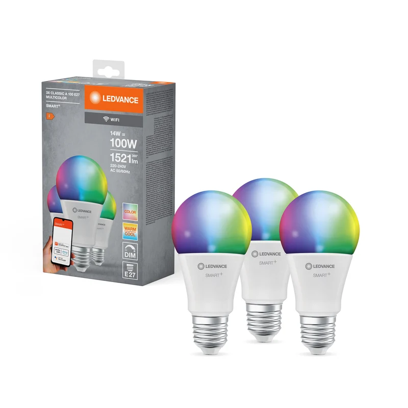 LEDVANCE WIFI SMART+LED-Lampada, RGBW, 14W, 1521lm, E27, Confezione da 3