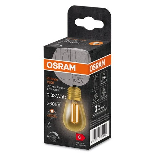 OSRAM Vintage 1906 Lampadina LED, tonalità oro, 4,8W, 360lm, bianco caldo, E27