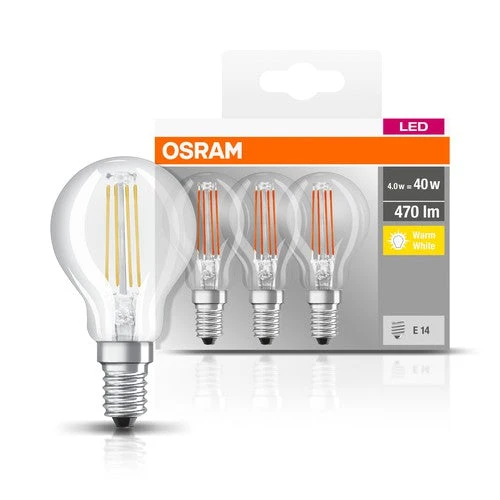 OSRAM LED Base Classic Lampadina LED (ex 40W) 4W / 2700K Confezione da 3 E14, Bianco caldo