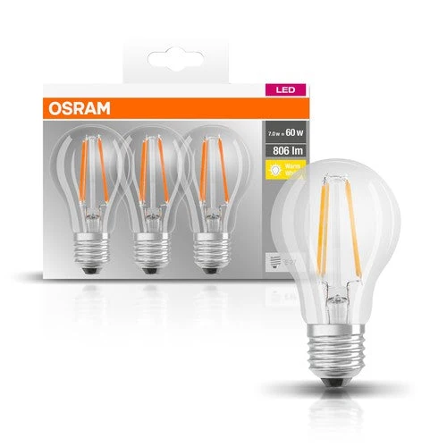 OSRAM LED BASE Lampadina CL A FIL 60 non-dim 7W/827 E27, Bianco caldo
