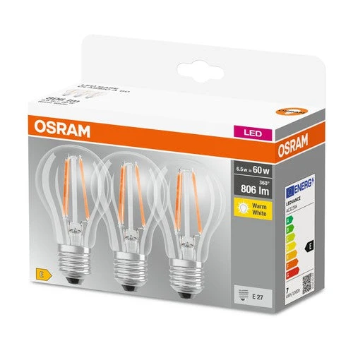 OSRAM LED BASE Lampadina CL A FIL 60 non-dim 7W/827 E27, Bianco caldo