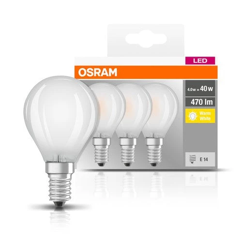 OSRAM LED Base LED Lampada opaca (ex 40W) 4W / 2700K Bianco caldo E14 confezione da 3
