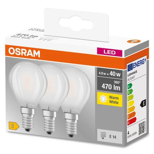 OSRAM LED Base LED Lampada opaca (ex 40W) 4W / 2700K Bianco caldo E14 confezione da 3