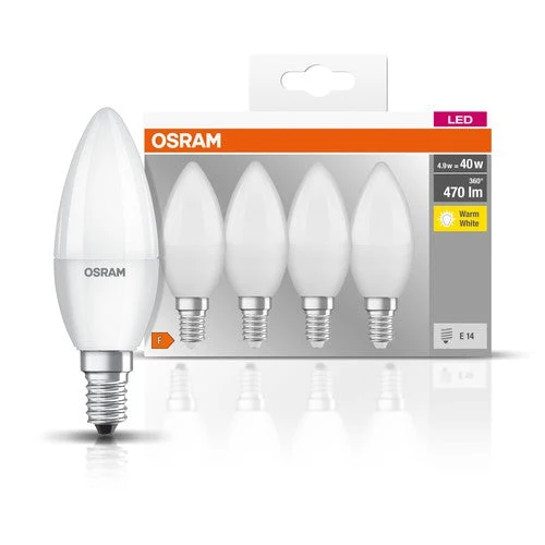 OSRAM LED Base LED Lampada forma candela opaca (ex 40W) 5,5W / 2700K Bianco caldo E14 confezione da 4