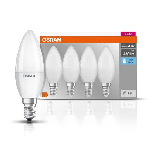 OSRAM LED Base LED Lampada forma candela opaca (ex 40W) 5,5W / 4000K Bianco freddo E14 confezione da 4