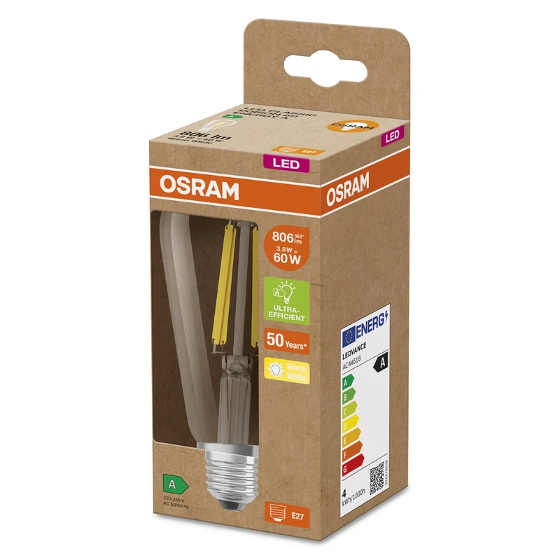 OSRAM LED Lampada Classe di efficienza energetica A Filamento Classic Chiaro, 2.5W/3000K, E27, Bianco caldo