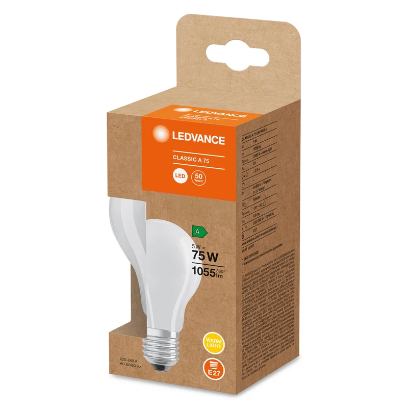 LEDVANCE LED Lampadina Classe di efficienza energetica A Filamento Classic Opaco, 5W/3000K, E27