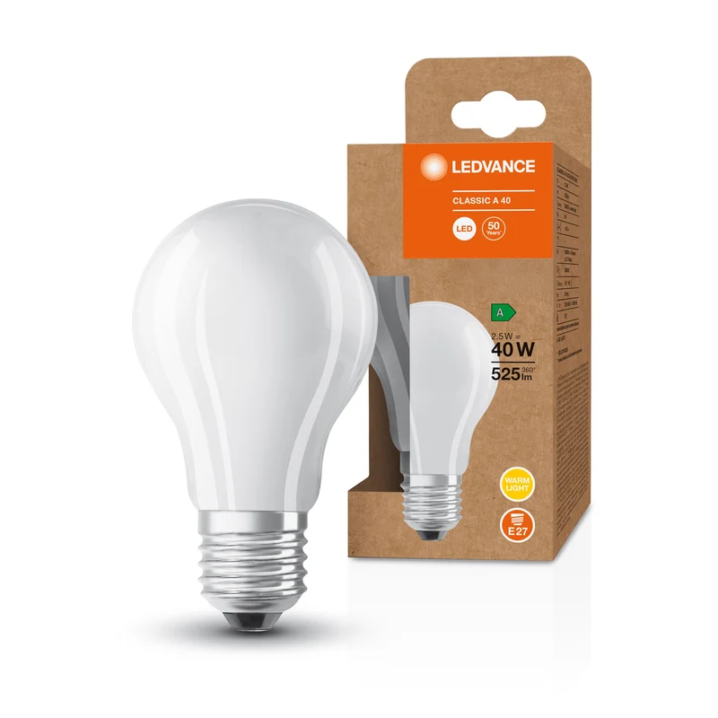 Lampada LED classe di efficienza energetica A Filamento Classic Opaco, 2,5W/3000K, E27
