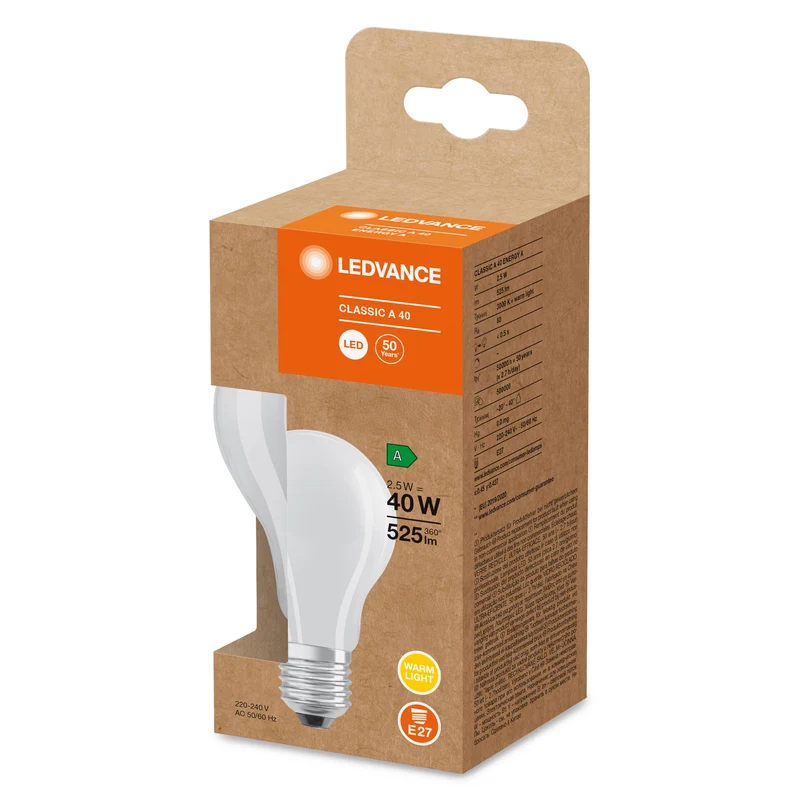 Lampada LED classe di efficienza energetica A Filamento Classic Opaco, 2,5W/3000K, E27