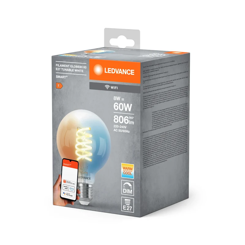 LEDVANCE SMART+ WIFI LED-Lampada, vetro bianco, 8W, 806lm, E27