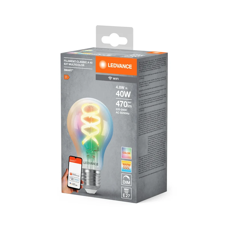 LEDVANCE SMART+ WIFI LED-Lampada, vetro bianco, 4,8W, 470lm, E27