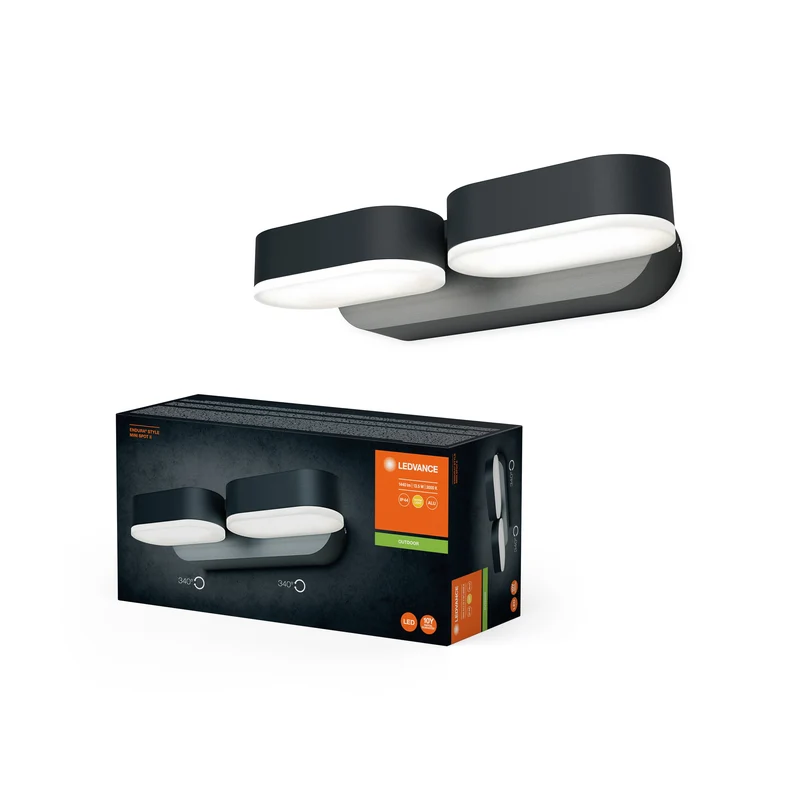 LEDVANCE LED lampada a parete e soffitto, lampada per applicazioni esterne, bianco caldo, 100,0 mm x 230,0 mm x 54,0 mm, ENDURA STYLE MINI SPOT