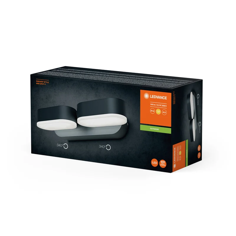 LEDVANCE LED lampada a parete e soffitto, lampada per applicazioni esterne, bianco caldo, 100,0 mm x 230,0 mm x 54,0 mm, ENDURA STYLE MINI SPOT