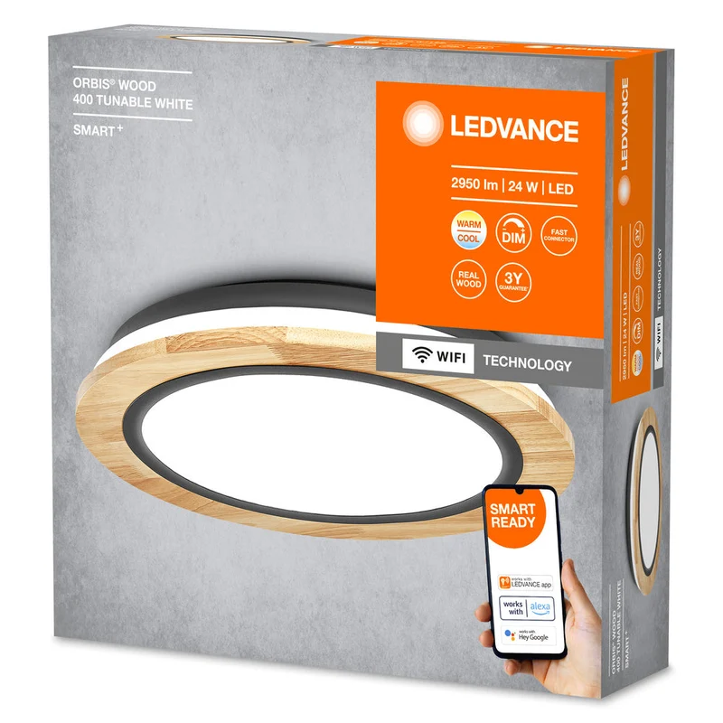 LEDVANCE SMART+ lampada da soffitto WiFi Wood, 24W, 2950lm, 400mm