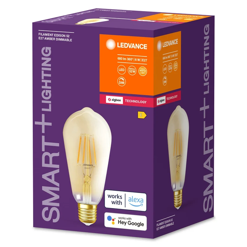 LEDVANCE Lampadina LED intelligente con ZigBee, attacco E27, dimmerabile, bianco caldo (2400K), forma Edison dorata, filamento chiaro, sostituto per lampadine a incandescenza da 55W, controllabile con sistemi compatibili come Alexa, Google ecc.