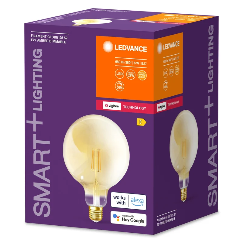 LEDVANCE Lampadina LED intelligente con ZigBee, attacco E27, dimmerabile, bianco caldo (2400K), forma globulare dorata, filamento chiaro, sostituto per lampadine a incandescenza da 55W, controllabile con sistemi compatibili come Alexa e Google ecc.
