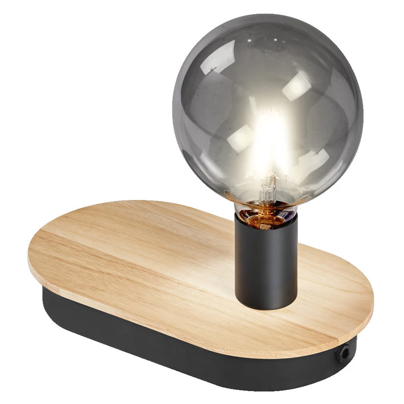 LEDVANCE DECOR Lampada da tavolo Touch in legno USB, nero/legno, E27