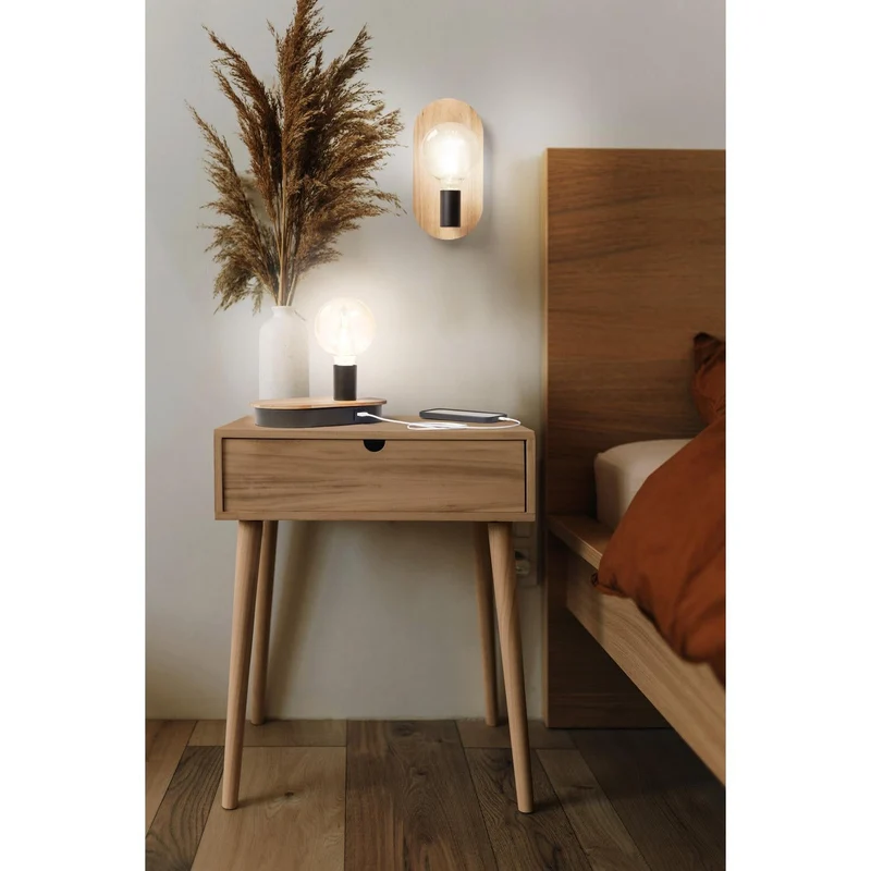 LEDVANCE DECOR Lampada da tavolo Touch in legno USB, nero/legno, E27