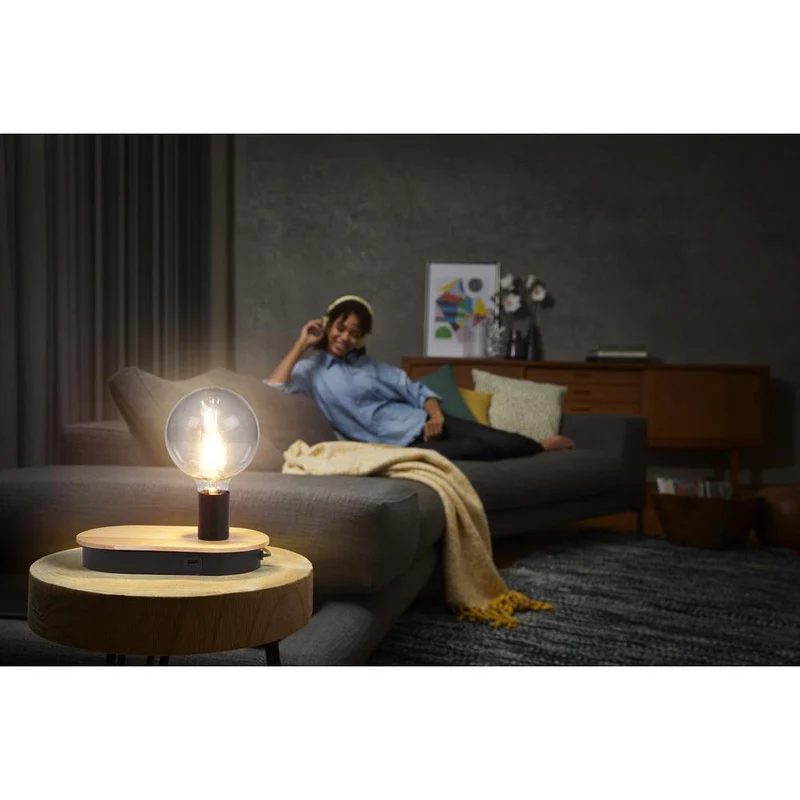 LEDVANCE DECOR Lampada da tavolo Touch in legno USB, nero/legno, E27