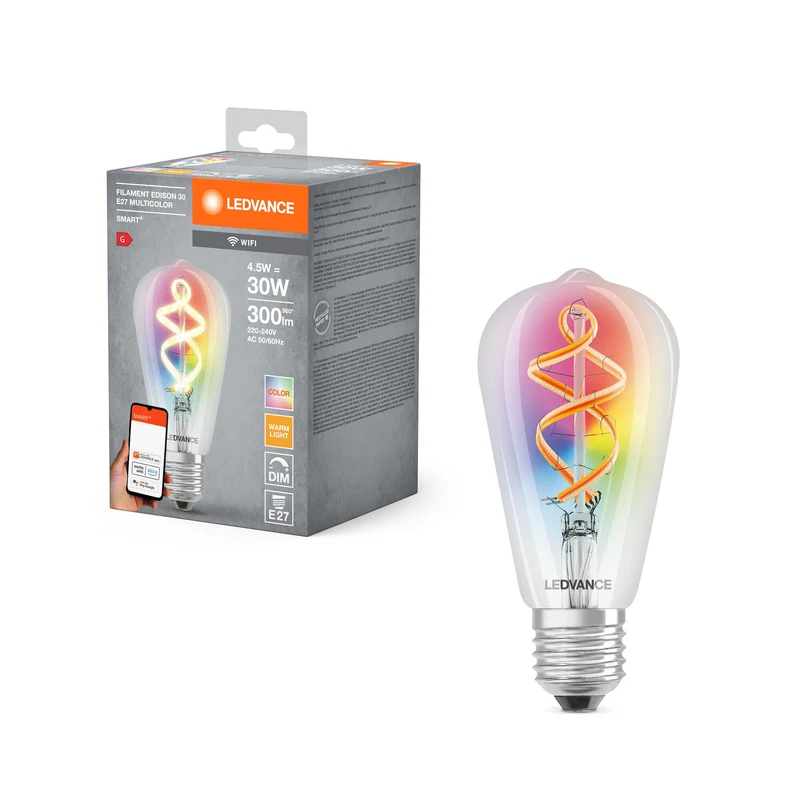 LEDVANCE Wifi SMART+ LED-Lampada Filamento Edison 30 RGBW multicolore (ex 60W) 4,5W E27