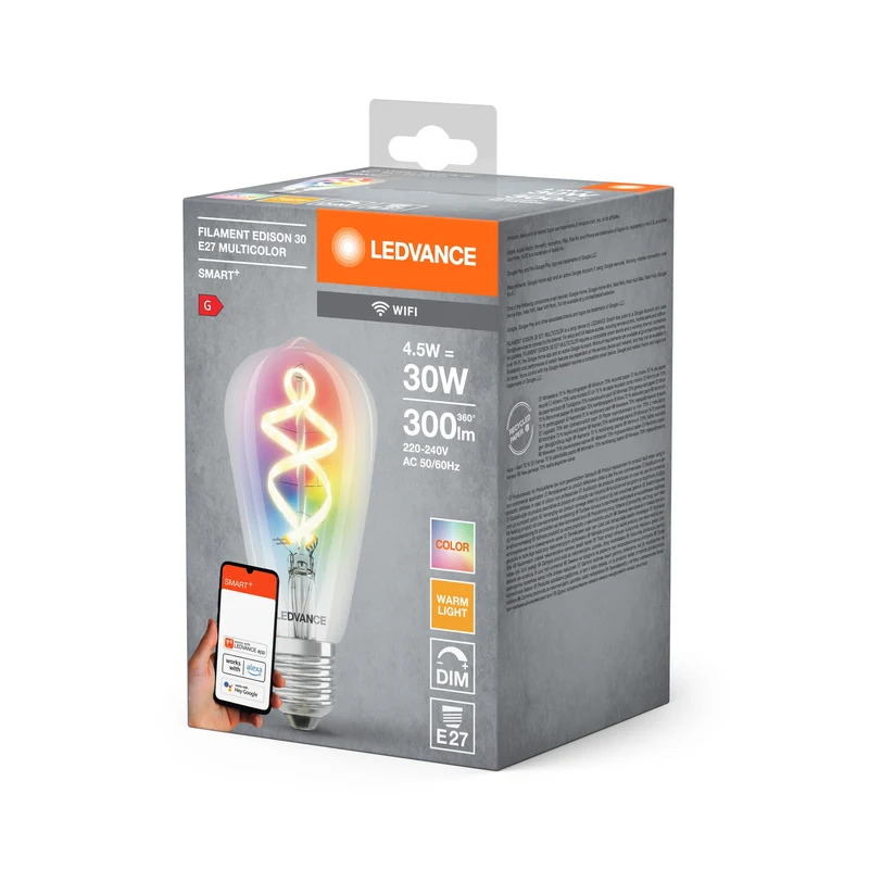 LEDVANCE Wifi SMART+ LED-Lampada Filamento Edison 30 RGBW multicolore (ex 60W) 4,5W E27