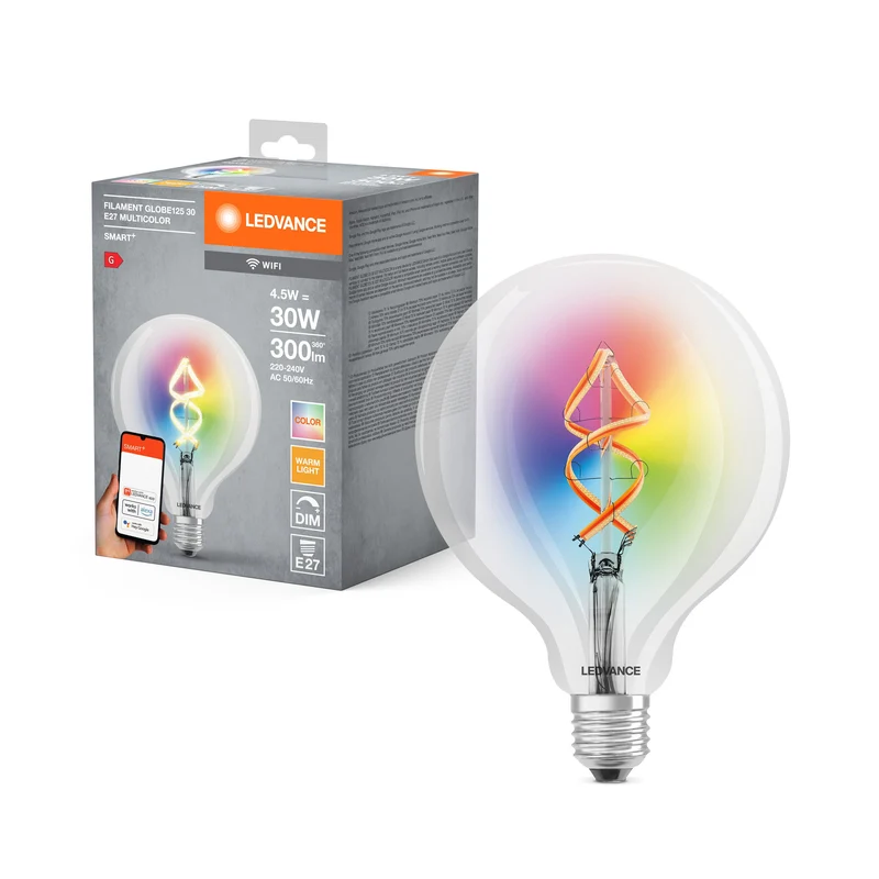 LEDVANCE Wifi SMART+ Lampadina LED Filamento Globo125 30 RGBW multicolore (ex 60W) 4,5W E27