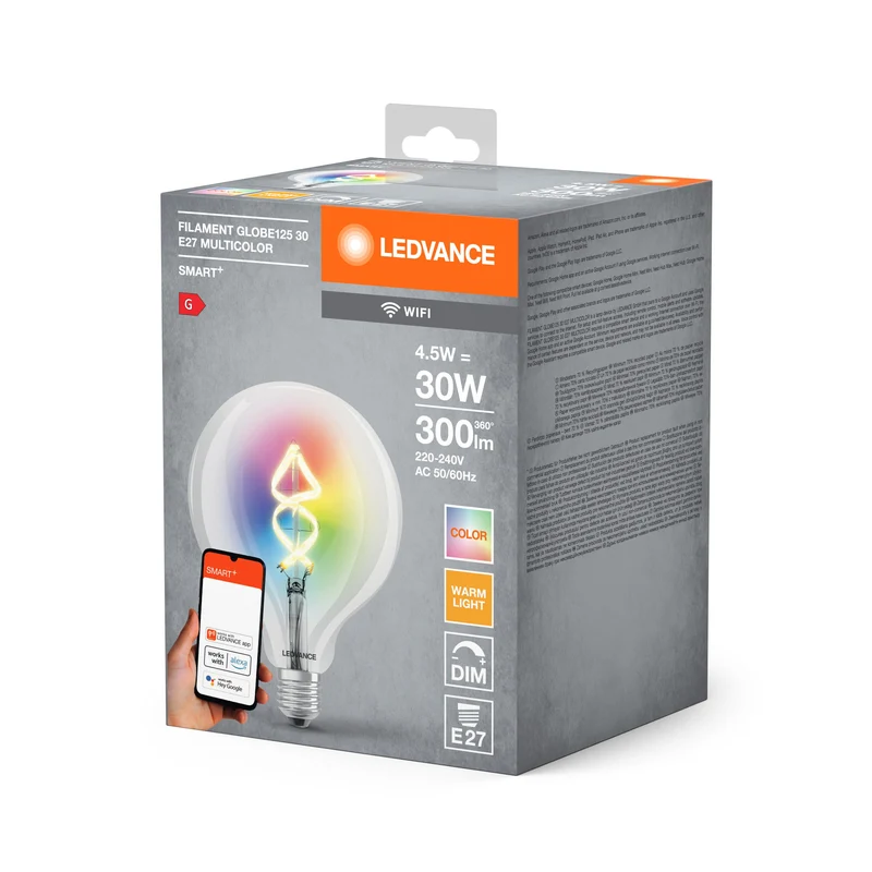 LEDVANCE Wifi SMART+ Lampadina LED Filamento Globo125 30 RGBW multicolore (ex 60W) 4,5W E27