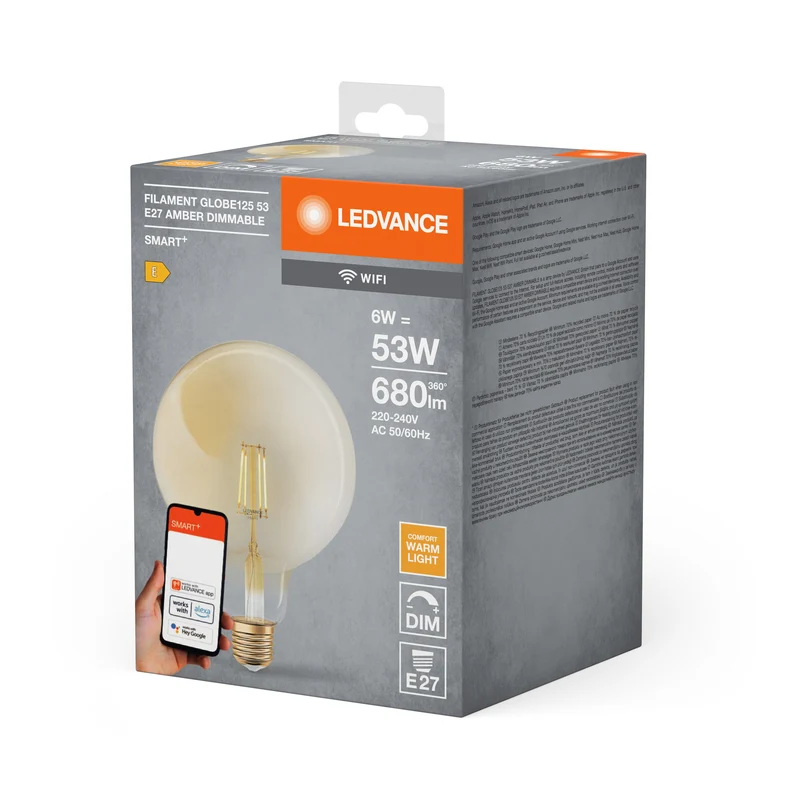 LEDVANCE Wifi SMART+ Globo125 LED Lampada dimmerabile (ex 53W) 6W / 2400K Bianco caldo E27