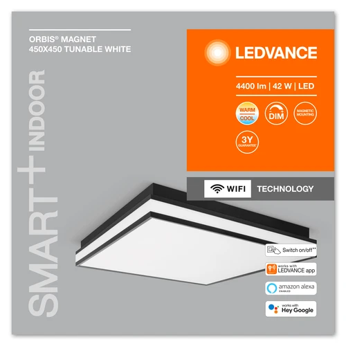 LEDVANCE Wifi SMART+ ORBIS MAGNET LED Lampada da soffitto 45x45cm Bianco regolabile 42W / 3000-6500K nero