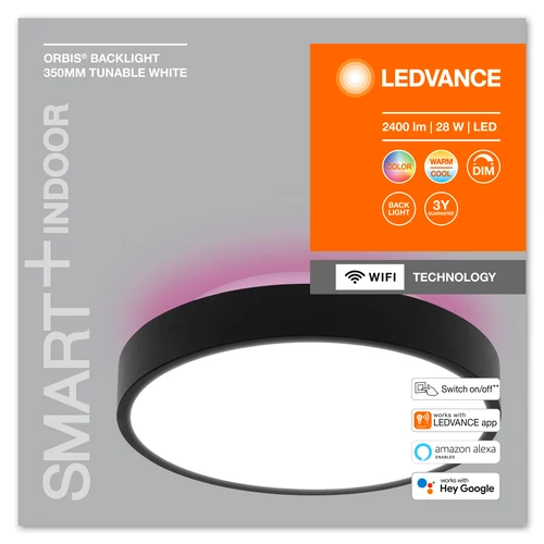 LEDVANCE Wifi SMART+ ORBIS BACKLIGHT LED lampada da soffitto RGBW multicolore 35cm bianco regolabile 28W / 3000-6500K nero