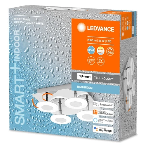 LEDVANCE Wifi SMART+ ORBIS WAVE LED Lampada da soffitto bagno 30x30cm Bianco regolabile 26W / 3000-6500K