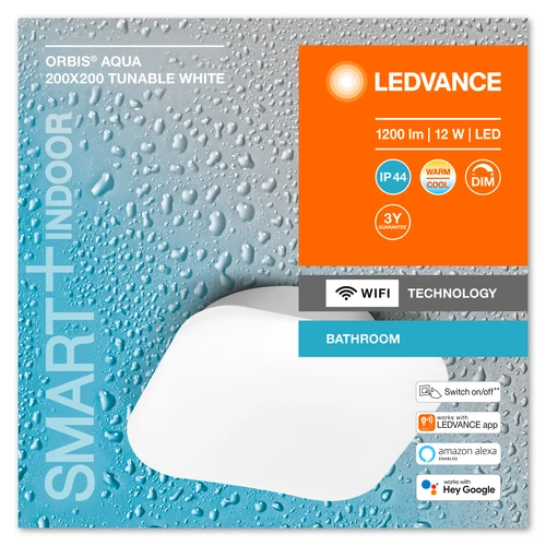 LEDVANCE Wifi SMART+ ORBIS LED AQUA Lampada da soffitto per bagno 20x20cm Bianco regolabile 12W / 3000-6500K