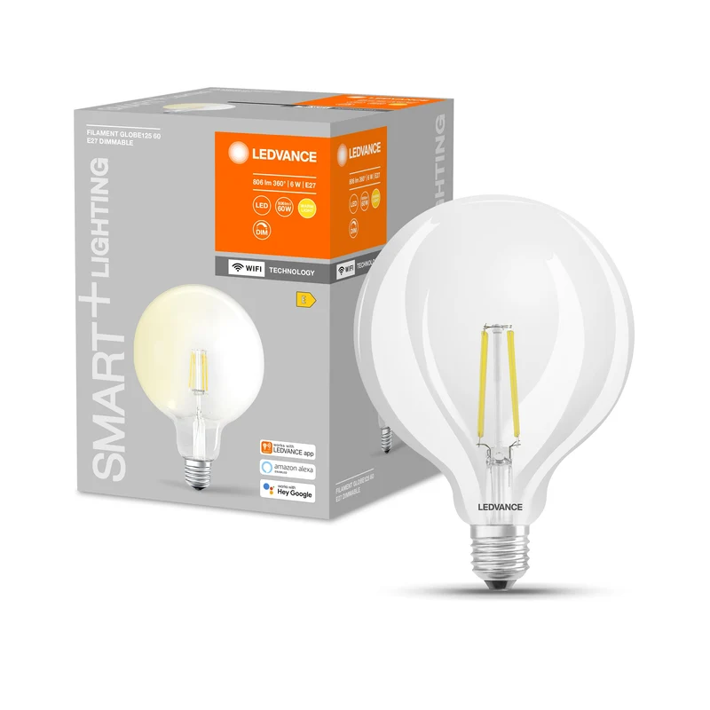 LEDVANCE Wifi SMART+ Lampadina LED Filamento Globo dimmerabile (ex 60W) 5,5W / 2700K Bianco caldo E27